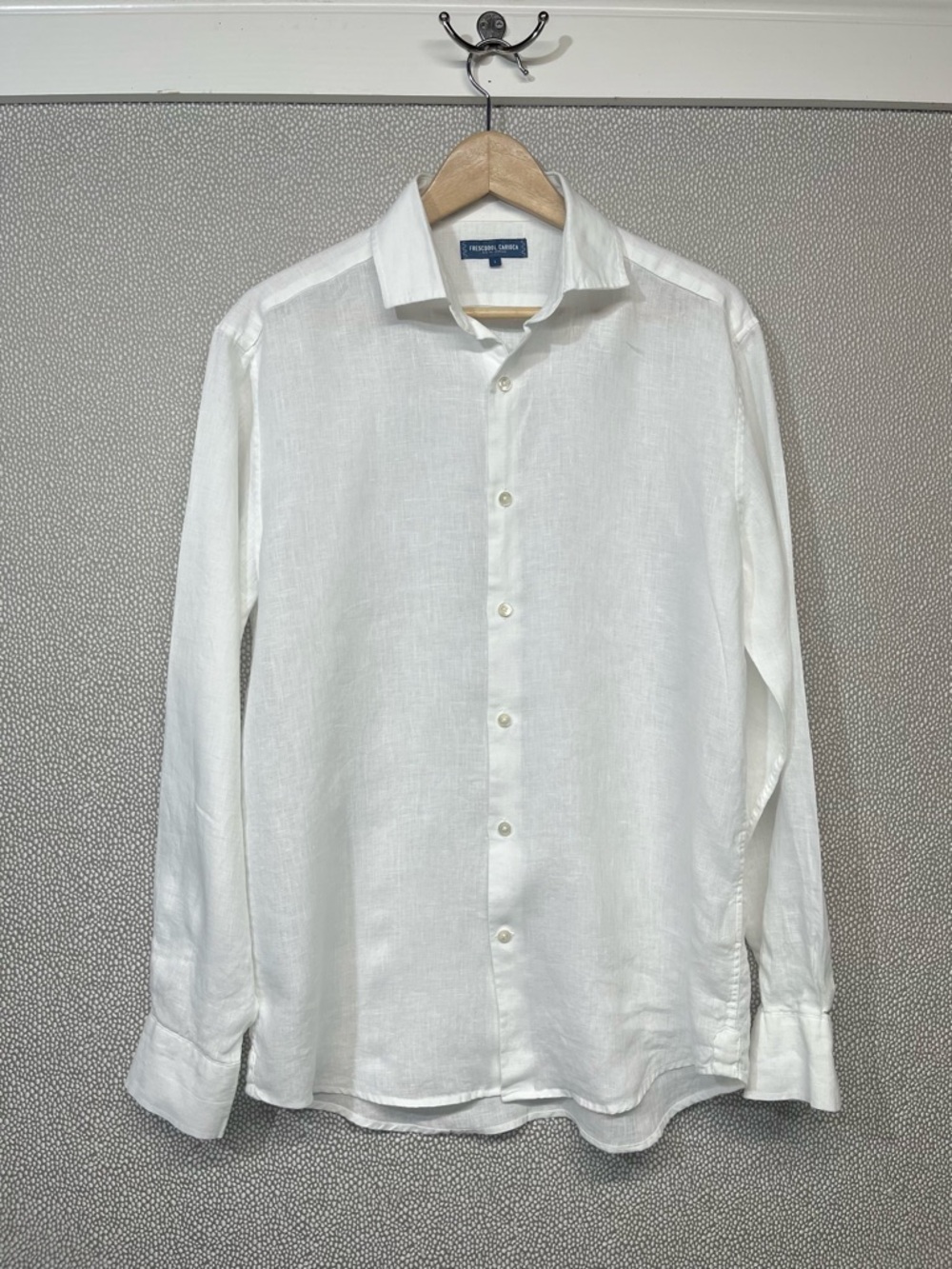 L Frescobol Carioca Men's White 100% Italian Linen Button-Down Shirt Luxury NWOT
